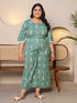 Jashvi Sage Green Geometric Printed Cotton Flex Jumpsuit With Zip Closure